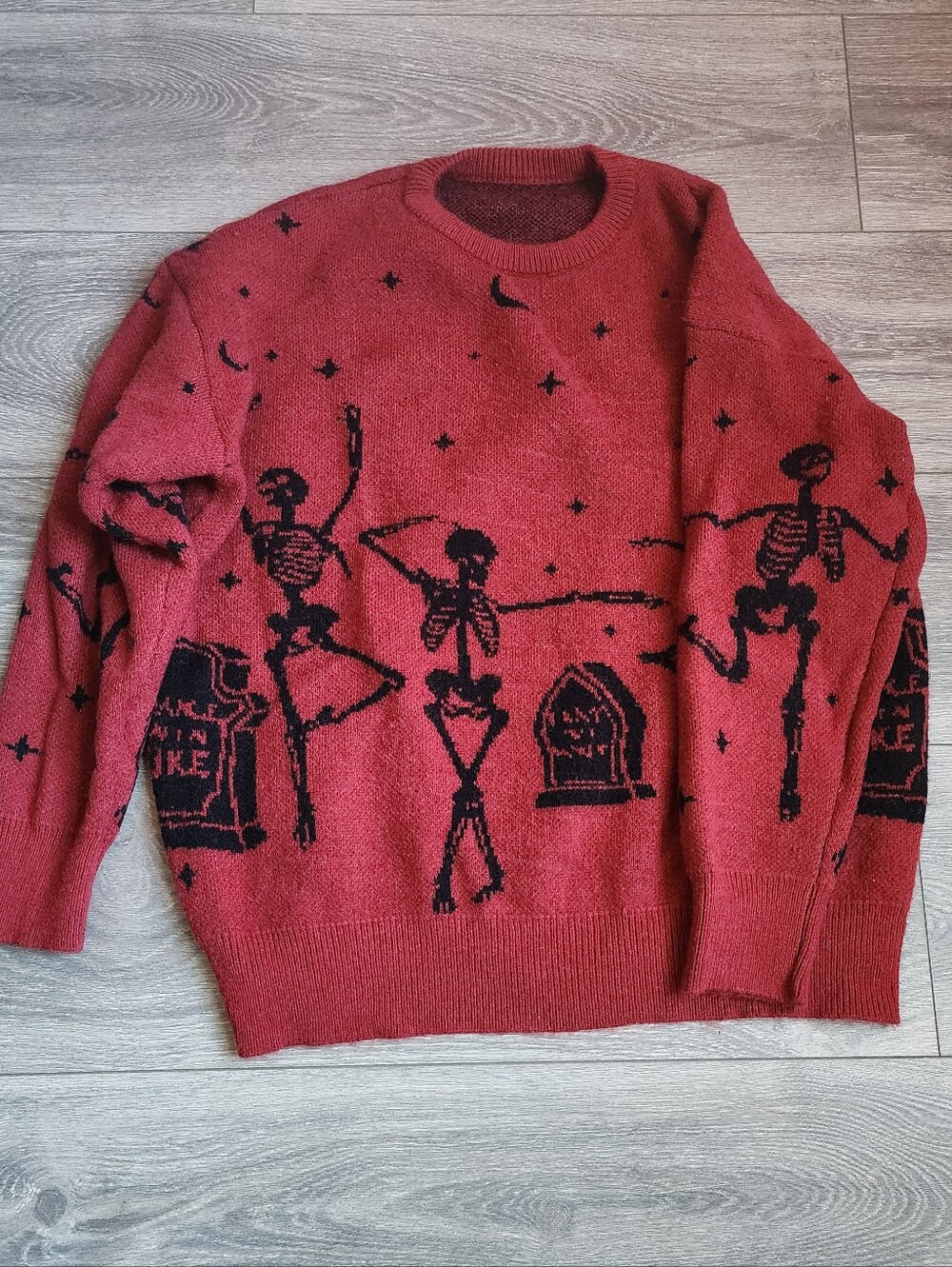 Festive Red & Black Skeleton Knit Sweater - Halloween - Picture 2 of 7
